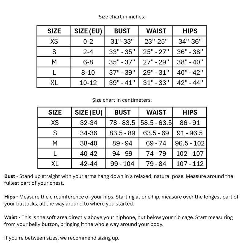 Size chart for Square Neck Long Sleeve Crop Top