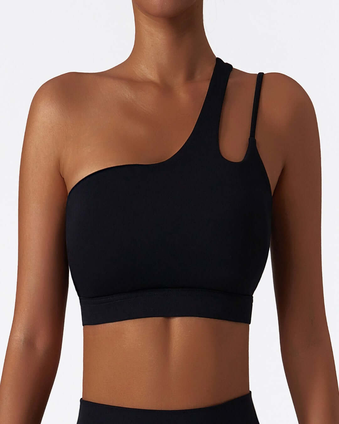 asymmetrical one shoulder sports bra - black