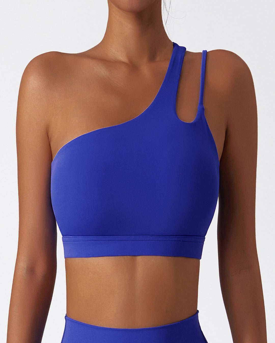asymmetrical one shoulder sports bra - klein blue