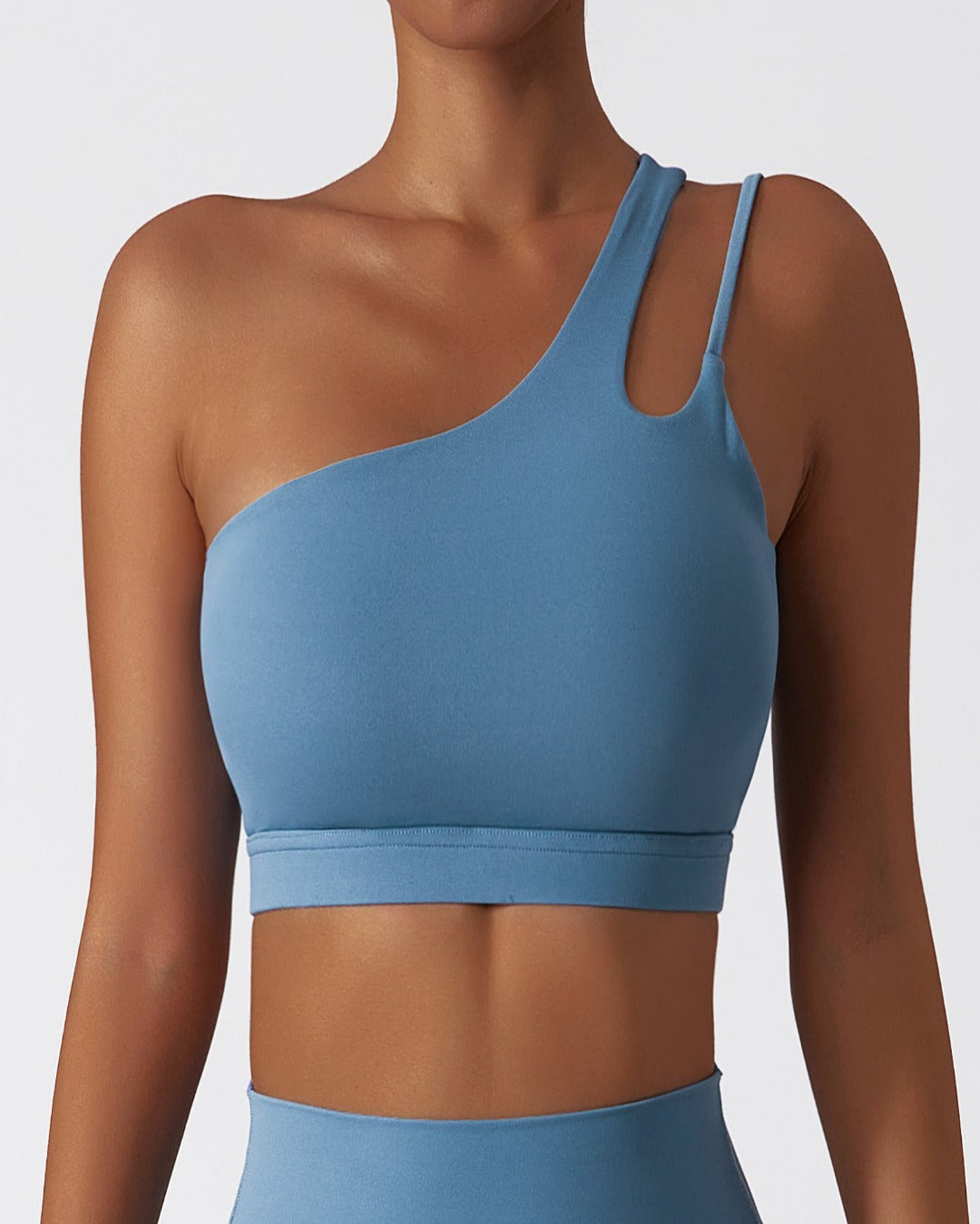 asymmetrical one shoulder sports bra - steel blue