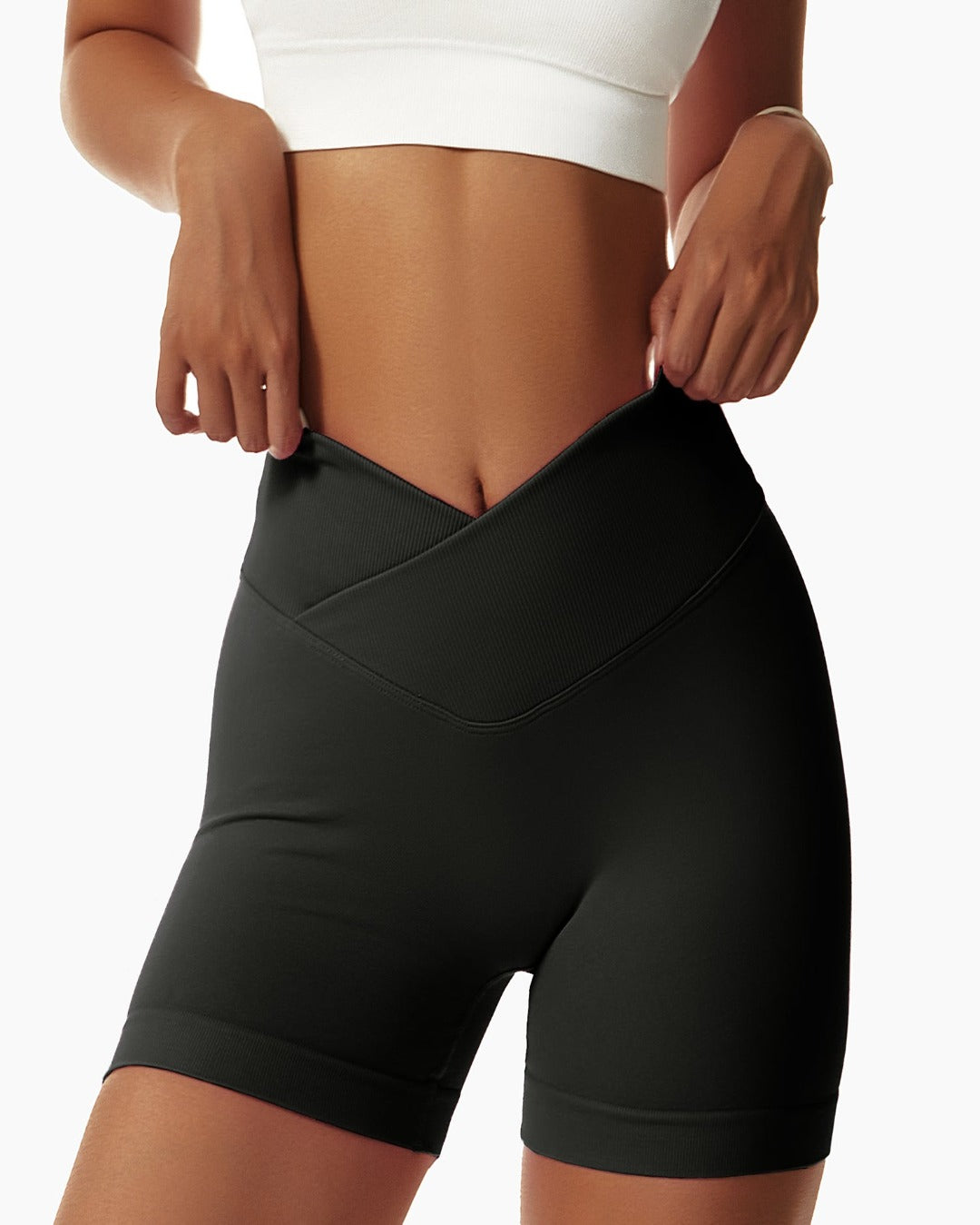 crossover scrunch bum shorts - black