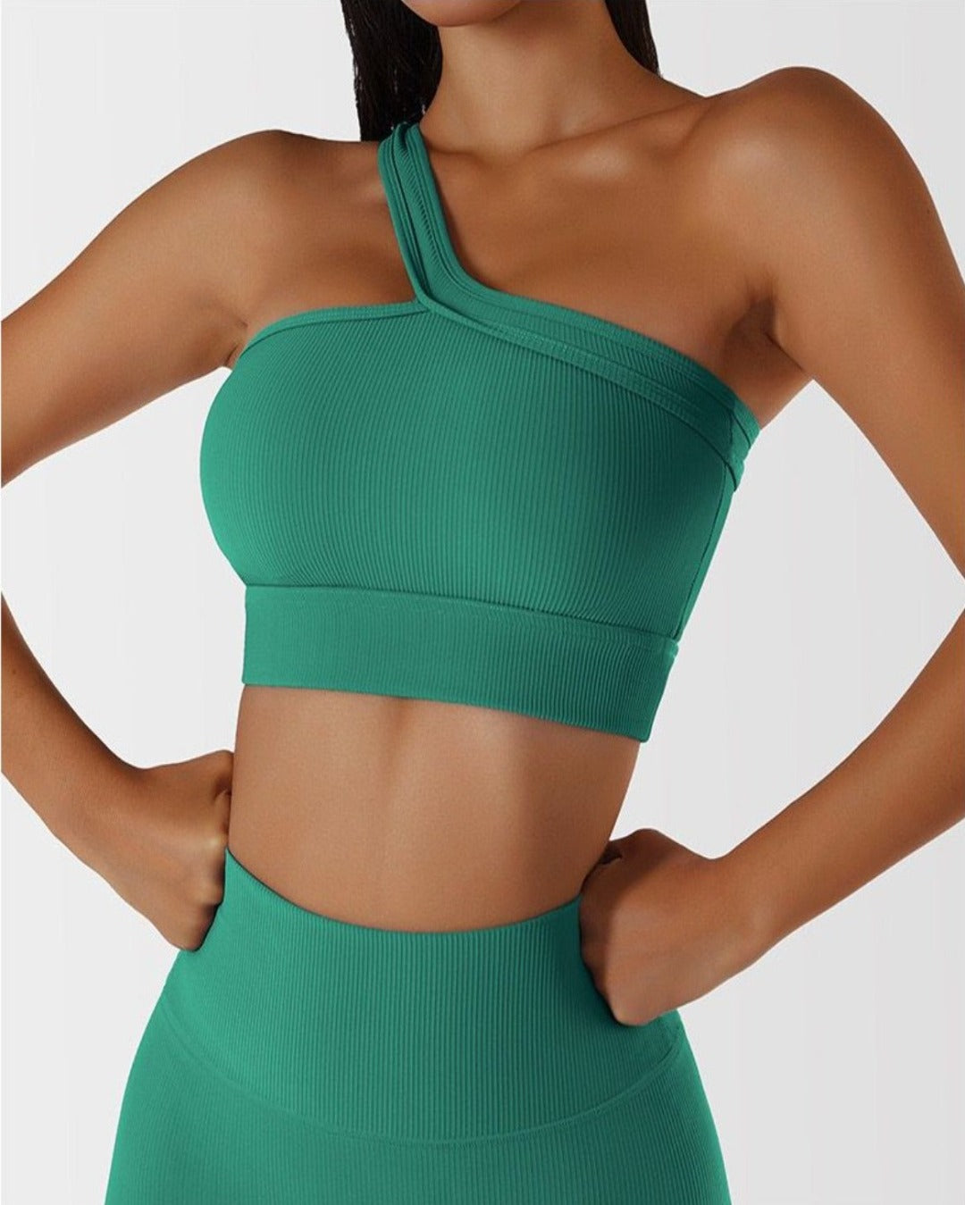 one shoulder sports bra - green