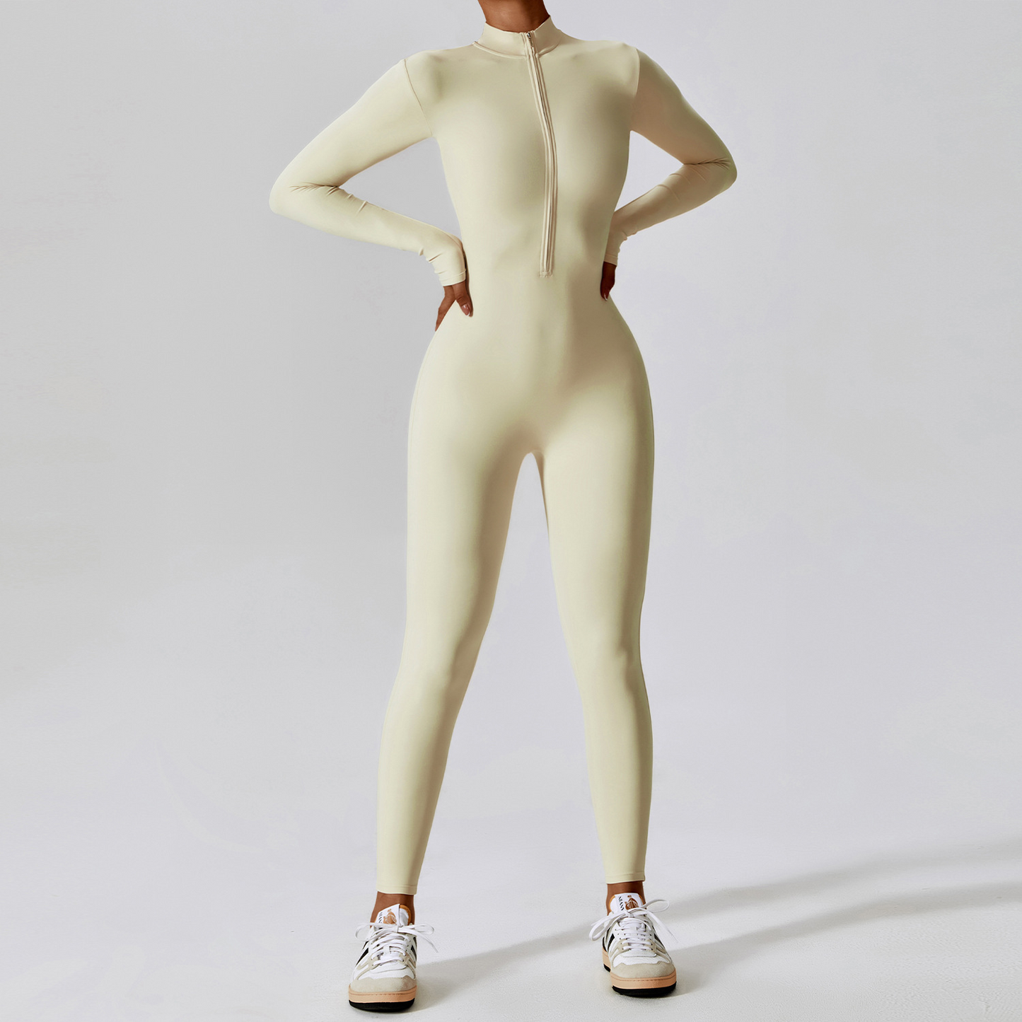 Long sleeve zip up jumpsuit on sale