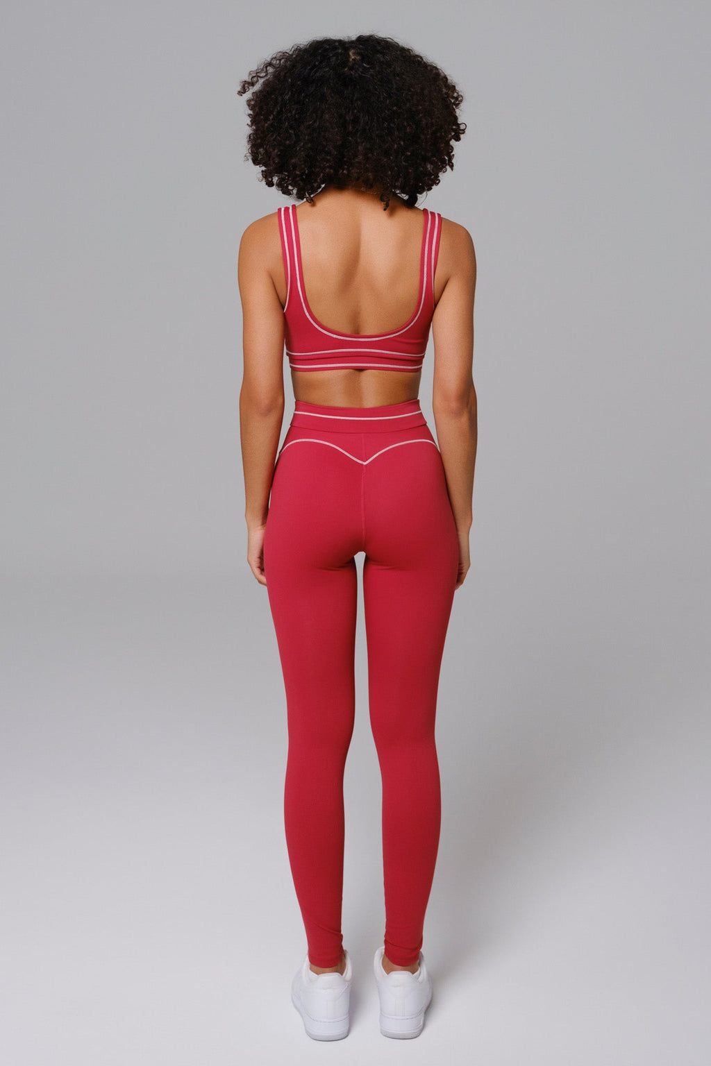 Woman wearing cherry red set