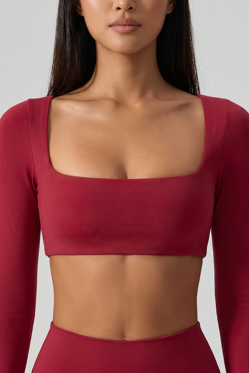 Square Neck Long Sleeve Crop Top