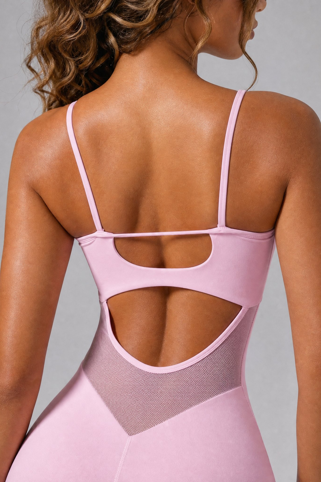 Sculpt Mesh‑Back Romper in Baby Pink