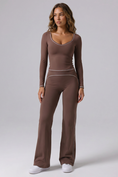 Woman wearing Mocha gym set