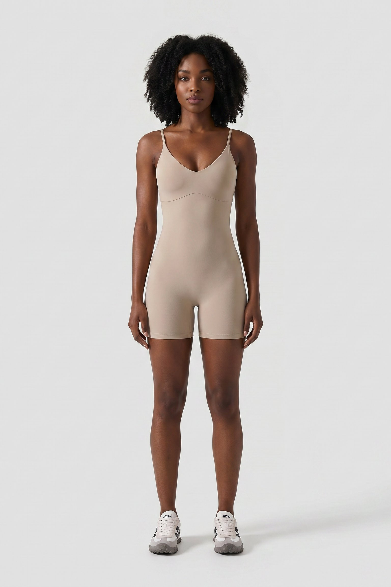 Sculpt Mesh‑Back Romper in Oatmeal