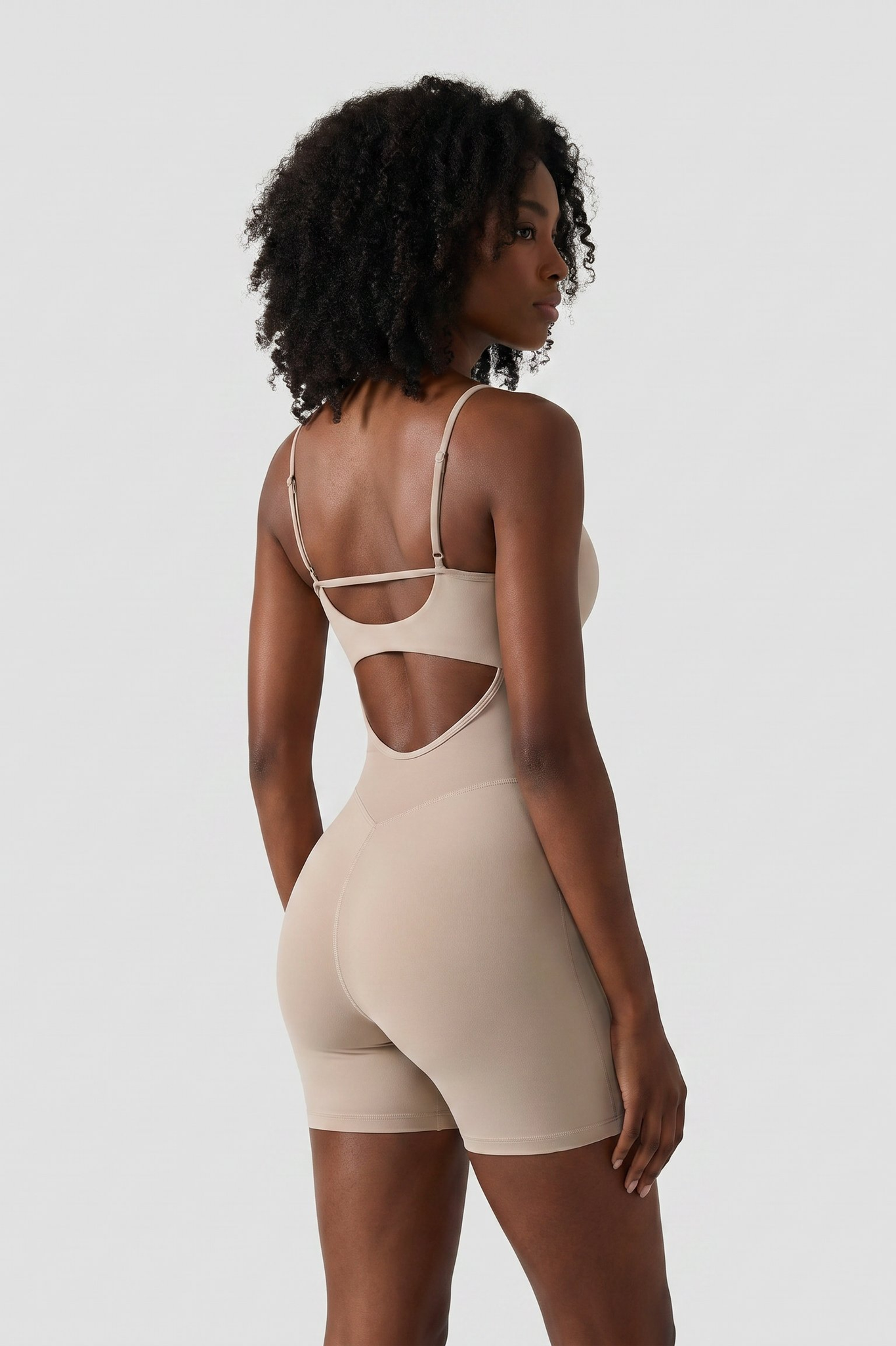 Sculpt Mesh‑Back Romper in Oatmeal