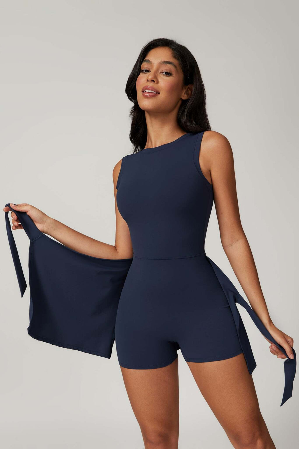 Side Tie Tennis Dress with Shorts - Navy