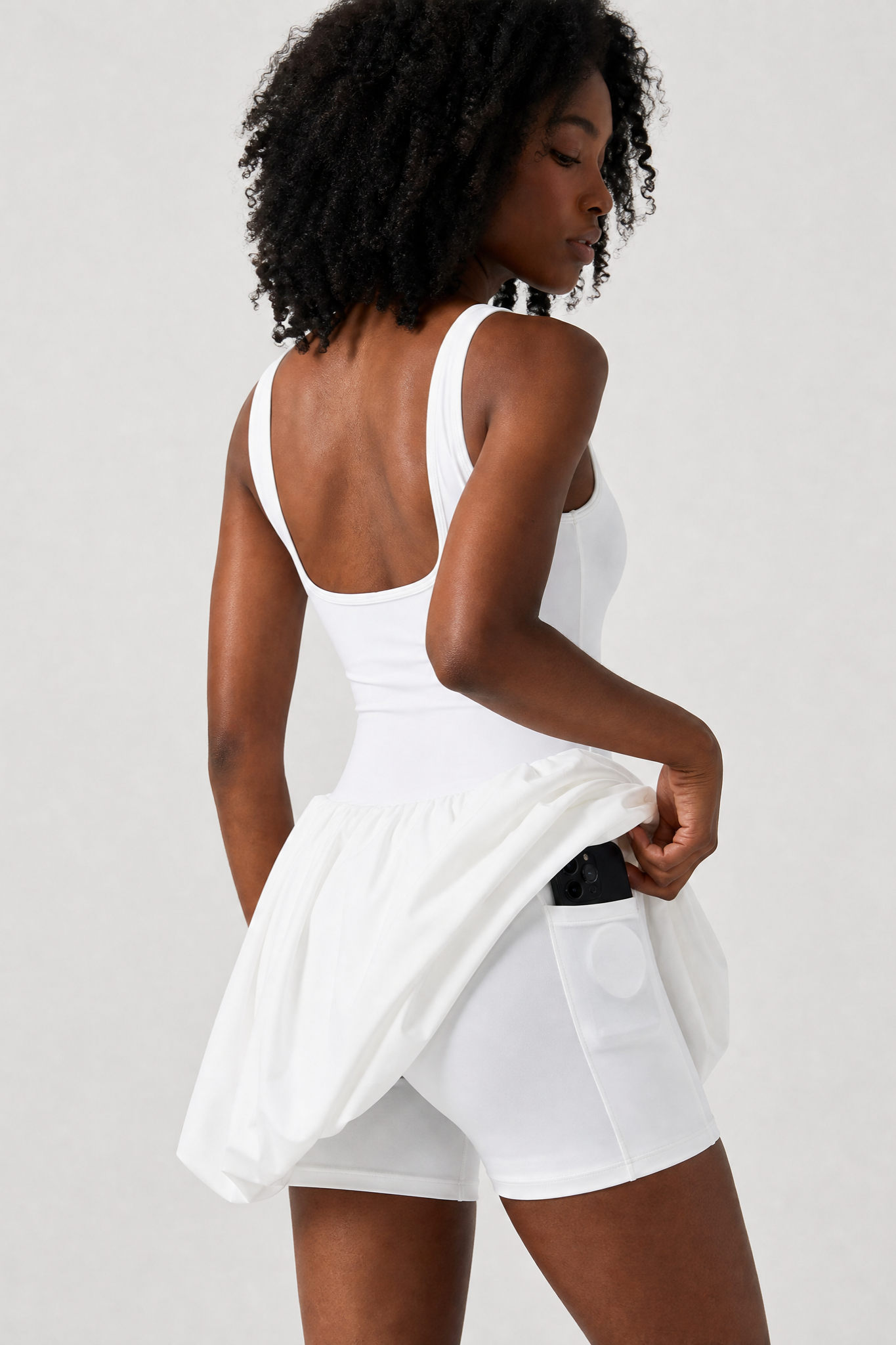 Sporty Pleated Tennis Mini Dress with Shorts in white