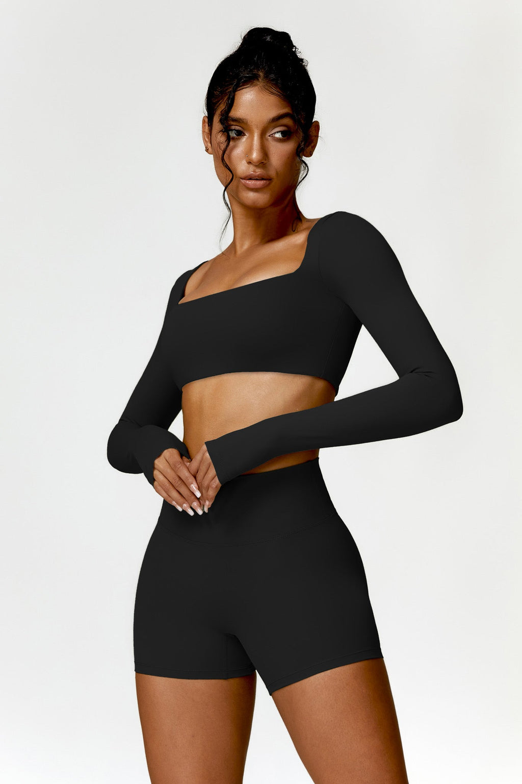 Square Neck Long Sleeve Crop Top