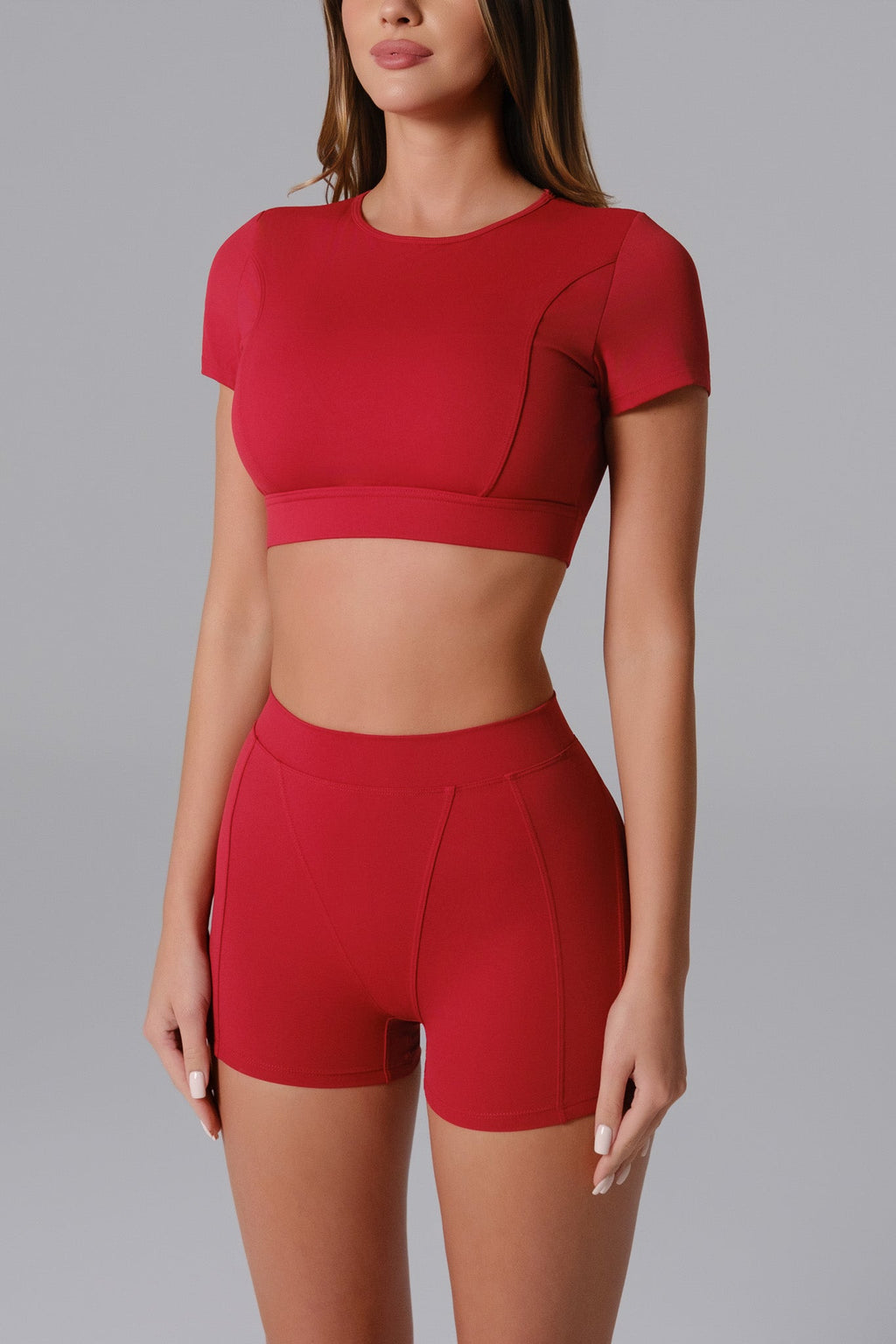Red Crop top and shorts matching gym set