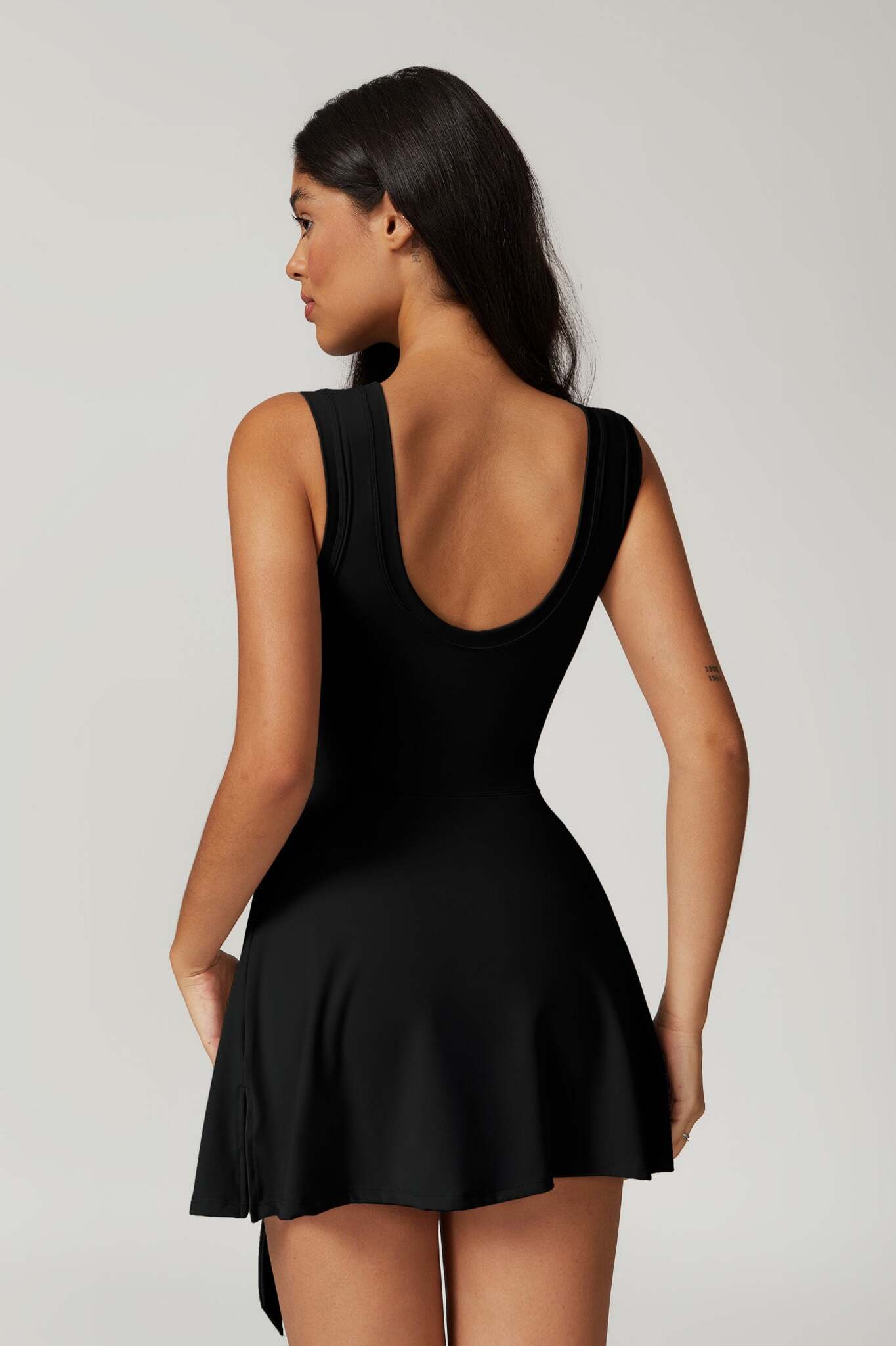 Side Tie Tennis Dress with Shorts - Black