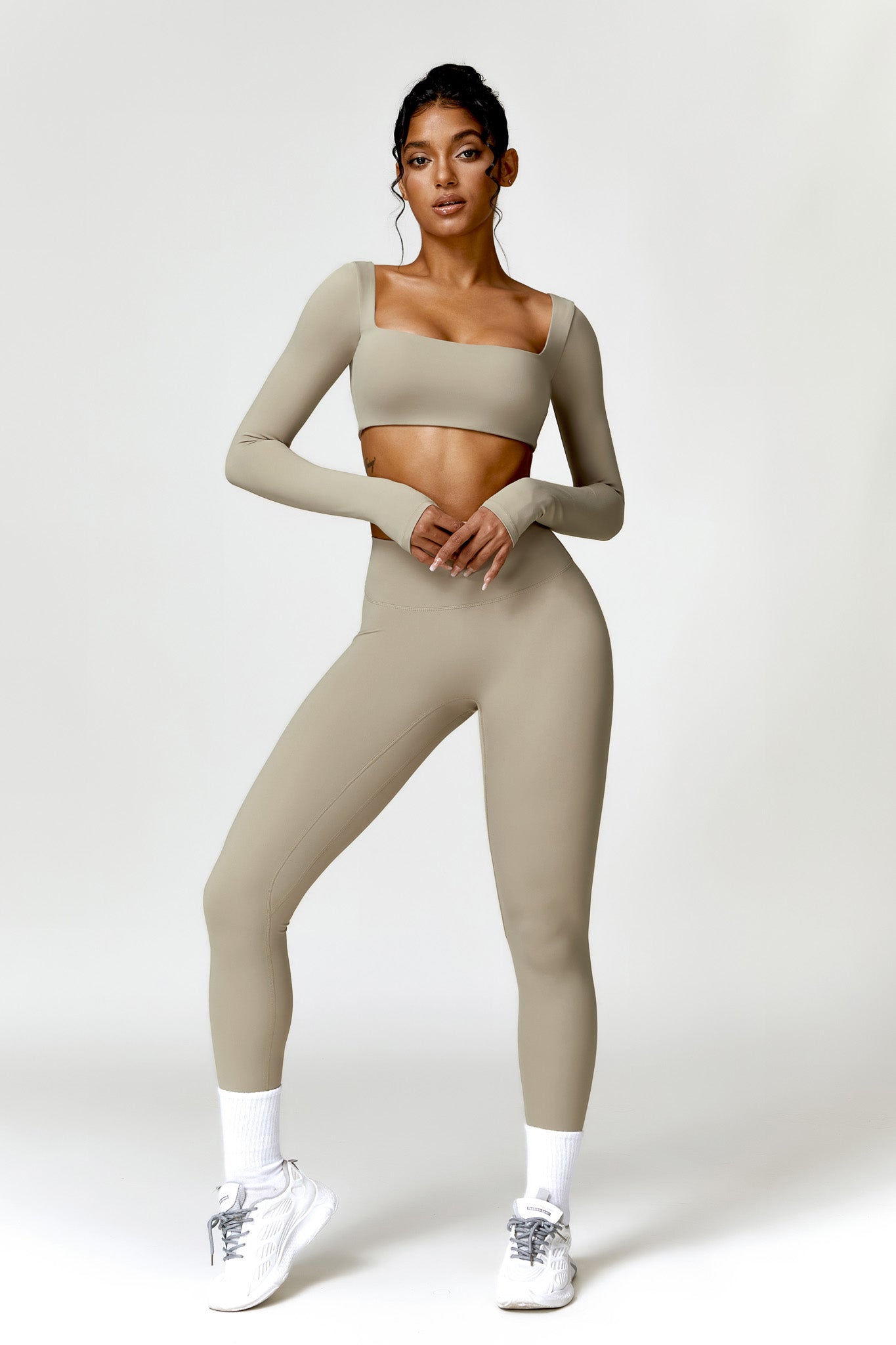 Square Neck Long Sleeve Crop Top