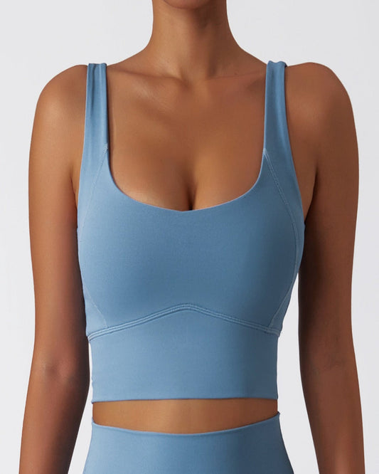 BUTTERY SMOOTH STRAPPY SPORTS BRA - STEEL BLUE