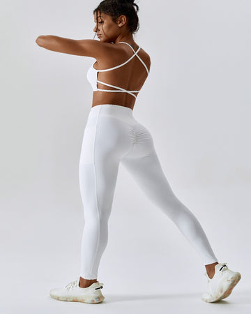 crossover leggings with pockets - white