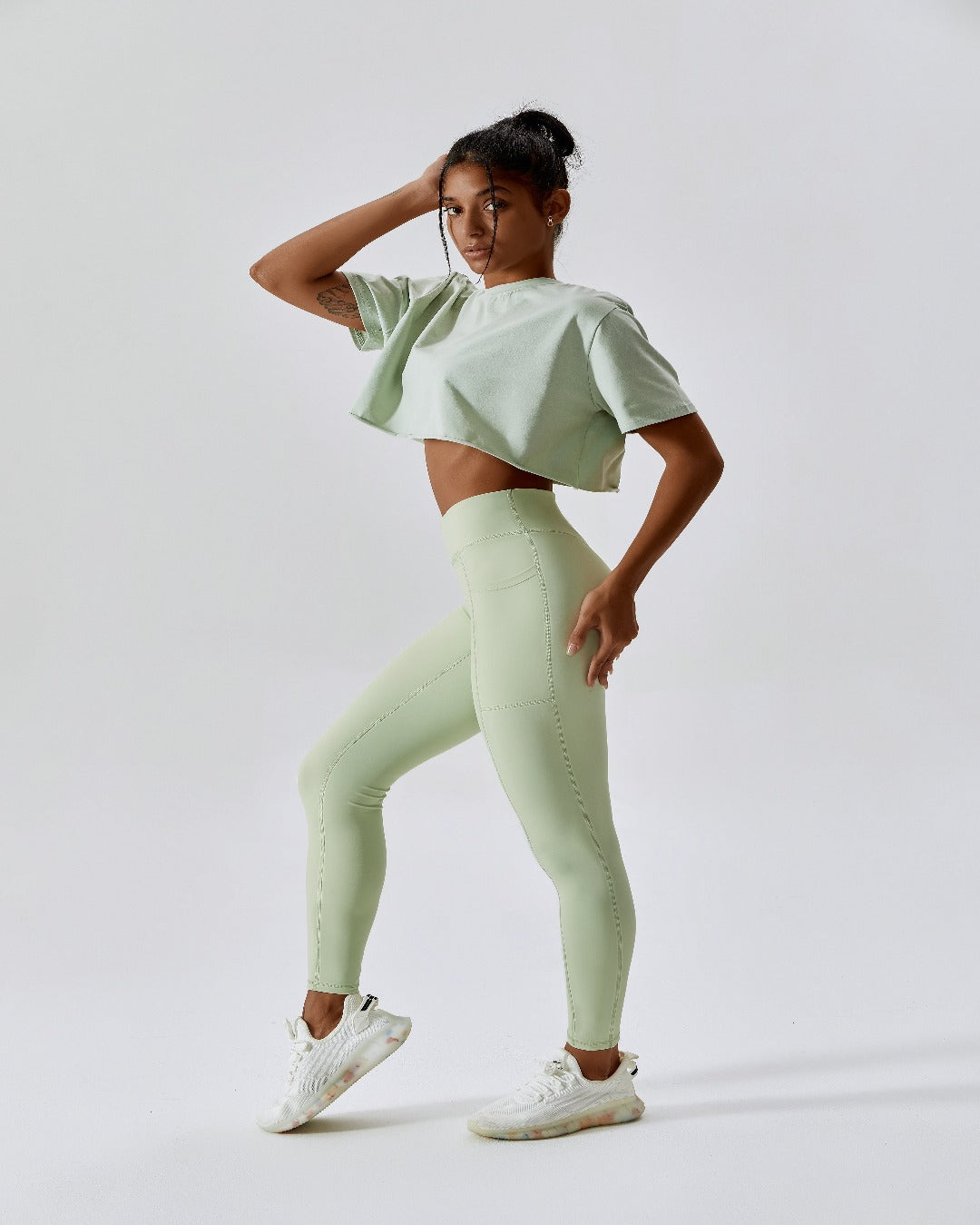 Pea green oversized short sleeve cropped t-shirt