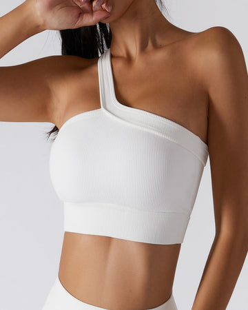 one shoulder sports bra - white