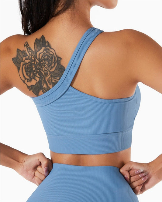 one shoulder sports bra - blue